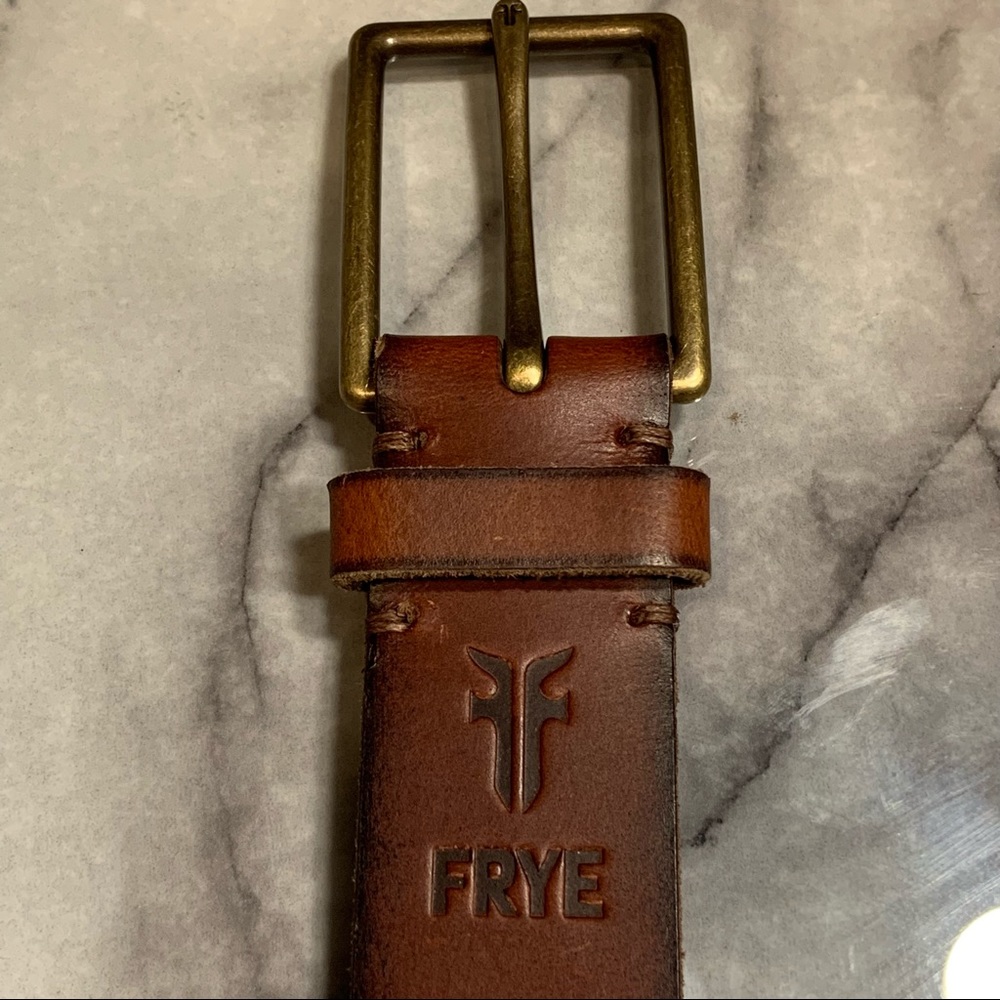 Frye Men’s Genuine Leather Brown Stitched Belt - Picture 4 of 16